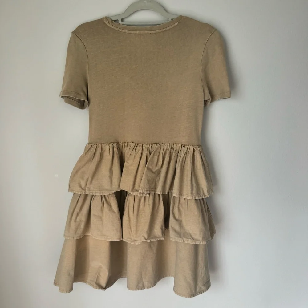 Zara Woman  Beige Ruffled 100% Cotton Tshirt Dress, size Small - Picture 6 of 9